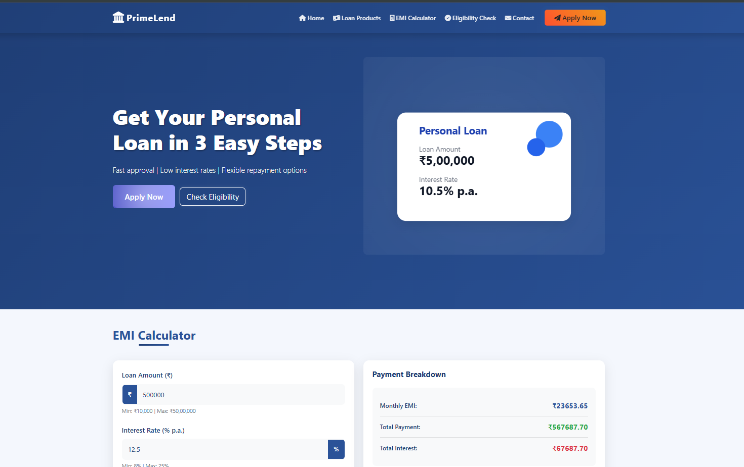 PrimeLend-loan project screenshot