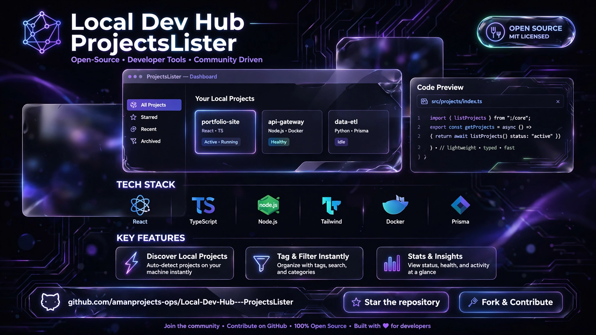 Local Dev Hub — ProjectsLister — AmanProjects
